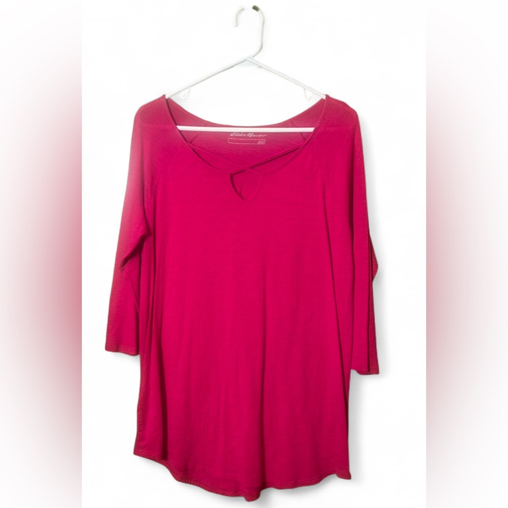5/$25 Eddie Bauer Fuchsia 3/4 long Sleeve V-Neck Criss Cross Tunic Sz L